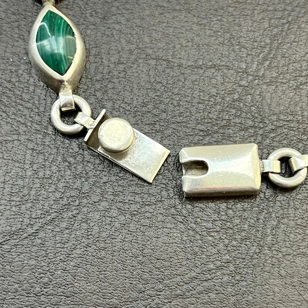 Vintage sterling silver Mexican malachite bracelet Artist signed